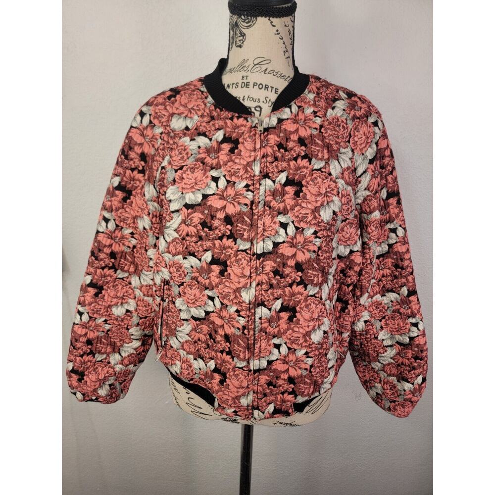 Sandro Paris Floral Crop Bomber Jacket Womens Sz 2 (M) Evora Jacquard Full Zip - Picture 2 of 9